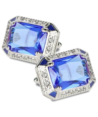 Big Rectangular Colored Crystal Cuff Links for Men – Tuxedo Suit Accessories, Cufflinks for Men - style: Royal/Silver
