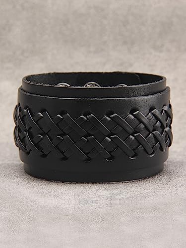 Jeilwiy Punk Leather Wristbands for Men Bracelets Handmade Wide Cuff Bangle Braided Jewelry Black Brown Adjustable - Punk Father's Gifts - color: Handmade Leather Bracelet