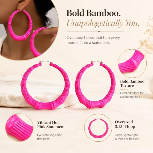 Big Chunky Gold Hoop Earrings for Women Beaded Large Statement Earrings Lightweight Fashion Jewelry Daily Wear Party Gift - color: C3:hot pink