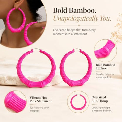 Big Chunky Gold Hoop Earrings for Women Beaded Large Statement Earrings Lightweight Fashion Jewelry Daily Wear Party Gift - color: C3:hot pink