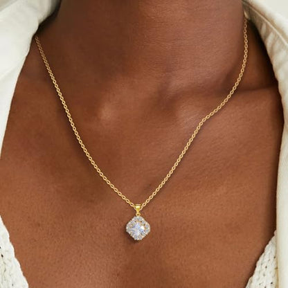 14K Gold Plated | 14K Platinum Plated Necklace for Women Necklace Earrings Set with Sparkling Zircon Inlay and Silver Post Earrings - color: Zircon square three-leaf flower set gold
