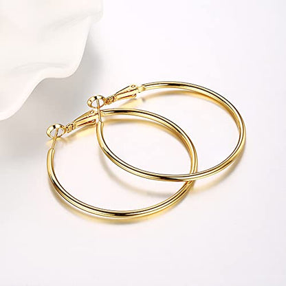 Gold Hoop Earrings,18K Gold Plated Rounded Hoops Earrings for Women - color: Gold-Rounded-1.8"