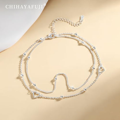 Sterling Silver Ankle Bracelets for Women 14k Gold Plated Waterproof Layered Stackable CZ Charm Non Tarnish Adjustable Anklet for Summer Beach Birthday Jewelry Gift - color: silver H