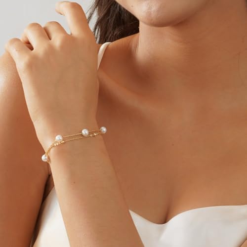 Pearl Bracelets for Women Dainty Gold Pearl Stretch Stackable Bracelet Bridesmaid Wedding Jewelry Gifts Prom Wedding Guest Dress - color: D:Gold Pearl Bracelet