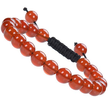 MASSIVE BEADS Natural Healing Power Gemstone Crystal Beads Unisex Adjustable Macrame Bracelets - color: Carnelian, size: 8mm