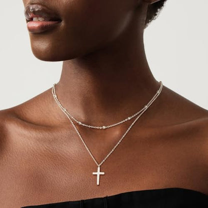 MEVECCO Dainty Choker Necklaces for Women, Beaded and Multi-Row Chains | 14K Gold Plated Brass, Select Silver Plated Brass Options, Polished And Textured Profiles For Everyday Styling - style: Beaded SLiver