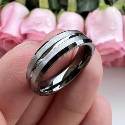 TUTISS 6mm 8mm Silver/Black/Blue/Gunmetal/Gold/Rose Gold Tungsten Rings for Men Women Fashion Engagement Wedding Bands Matte Finish Beveled Edges Comfort Fit - color: 6mm Gunmetal Brushed