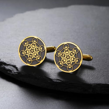 Cufflinks for Men Delicate Stainless Steel Wedding Business Cufflinks Gifts for Groom Husband French Shirt Accessories - style: Geometric-Gold