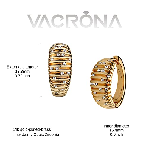 VACRONA Cubic Zirconia Huggie Earrings 14k Gold Plated Tiny Earrings Small Huggie Hoop Earrings Simple Lightweight Hoops Gift for Women - color: Wide line