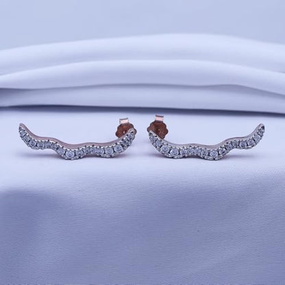 Round Cut White Cubic Zirconia Wave Shaped Ear Climbers Stud Earrings in 14K Gold Plated Sterling Silver With Push Back for her - color: rose-gold-plated-silver