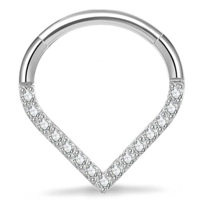 Titanium 16G Septum Ring Piercing Jewelry Nose Rings Hinged Clicker Hoop | G23 Titanium Silver Gold Hinged Segment Daith Piercing Jewelry Non-irritating , Clicker Septum Nose Piercing Jewelry Hoops - color: 03 Heart CZ-Silver, size: 16G-10mm