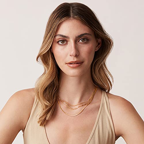 PAVOI 14K Gold Plated Dainty Layering Necklaces for Women | Snake Chain, Curb Link, Paperclip Layered Chains | Trendy Layering Necklace - style: Triple