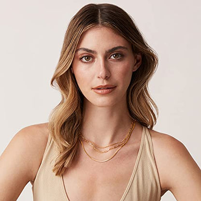 PAVOI 14K Gold Plated Dainty Layering Necklaces for Women | Snake Chain, Curb Link, Paperclip Layered Chains | Trendy Layering Necklace - style: Triple