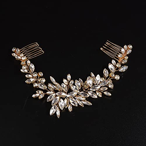JWICOS Wedding Crystal Hair Comb Bridal Hair Comb Hair Clip Vine Headpiece Wedding Hair Accessories for Brides (Gold) - color: Gold