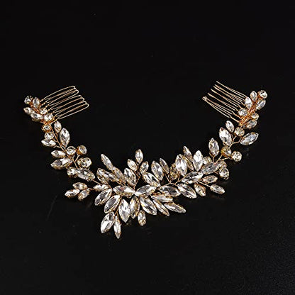 JWICOS Wedding Crystal Hair Comb Bridal Hair Comb Hair Clip Vine Headpiece Wedding Hair Accessories for Brides (Gold) - color: Gold