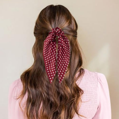6 PCS Scrunchies with Bow, Bow Hair Ties with Polka Dot | Hair Scarf Scrunchies for Women Girls, Knotted Bows Silk Hair Ties, Satin Hair Ribbon Elastic Hair Tie, Long - color: Polka Dot