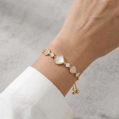 Heart Bracelet Gold Adjustable Slider Chain Bracelets for Women Charm Plated Copper Link Jewelry Dainty Fashion Wrist Accessory