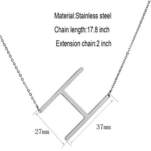 MOMOL Sideways Initial Necklace 18K Gold Plated Stainless Steel Large Big Letters Pendant Necklace Script Name Monogram Necklaces for Women - color: H