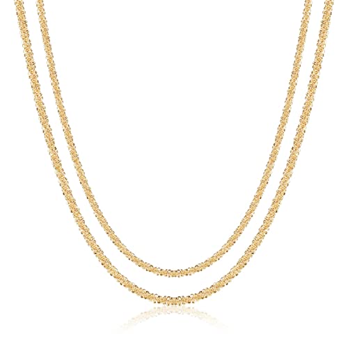 Herringbone Choker Necklace Set Double Layer Snake Chain Herringbone Chain Necklace Layering Necklace Set Cuban Chain Necklace for Women - style: 2Layered Shiny Rope Chain-GD
