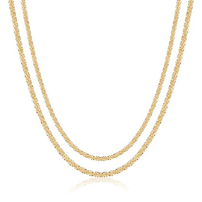 Herringbone Choker Necklace Set Double Layer Snake Chain Herringbone Chain Necklace Layering Necklace Set Cuban Chain Necklace for Women - style: 2Layered Shiny Rope Chain-GD