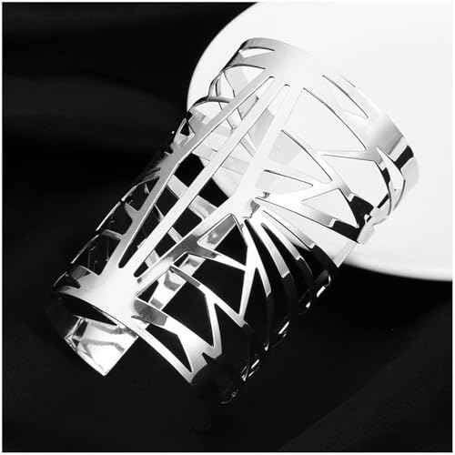 OIDIMS Women's Cuff Bracelets Large Big Bangles Minimalist Statement Adjustable Fashion Hollow Wide Bracelet Chunky Open Arm Cuff Upper Arm Personalized Punk Jewelry for Ladies - color: Silver