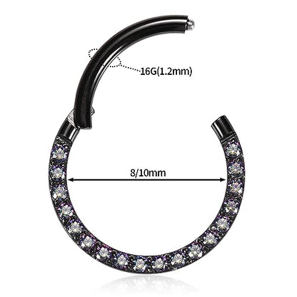 GAGABODY Septum Ring 16 Gauge Earrings Daith Jewelry Surgical Steel Hinged Nose Rings Nose Hoop Cartlidge Earring Hoop Helix Rook Piercing Jewelry - color: 1pc Black-Vitrail Medium CZ