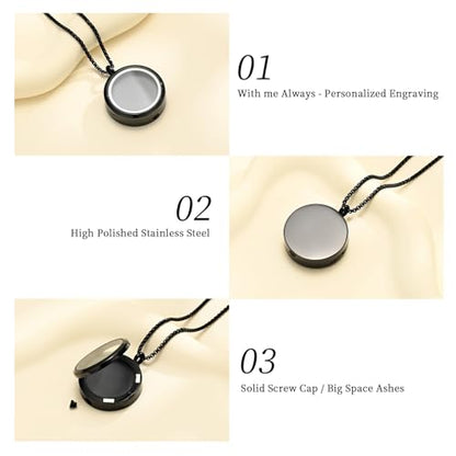 Oinsi Cremation Locket Necklace For Ashes Of Loved One Carry Photo Glass Memorial Urn Jewelry 316L Stainless Steel Keepsake Gifts - color: A-Black