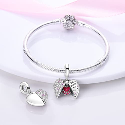 MULA 925 Sterling Silver Charms for Bracelets and Necklace Family Pendants | Airplane Travel Dangle Beads Family Tree Jewelry Charms for Women - color: Paw Prints on My Heart