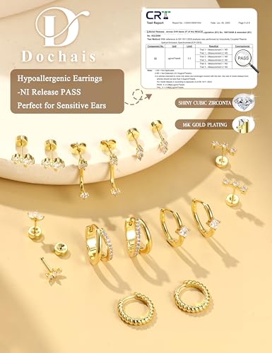 Gold Earrings for Women Flat Back Earrings Hypoallergenic Earring Stacks | 14K Gold Plated Surgical Stainless Steel Earring Set Chain Cartilage Earrings - Helix Piercing Jewelry for Women Trendy Gold - color: Gold 1
