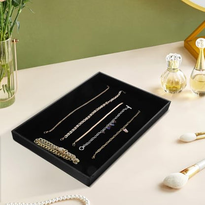 2 Pack Black Velvet Stackable Jewelry Tray Showcase Display Stackable Necklace Bracelet Ring Showcase Display Empty Plate