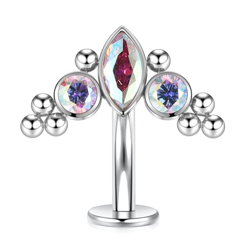 G23 Titanium Belly Jewelry 14G Flat Bottom Floating Belly Button Rings Curved Belly Barbell Navel Ring Belly Piercing 8/10/12/14mm Navel Rings Belly Piercings Jewelry for Women - color: Style6:Silver,AB CZ+Beads