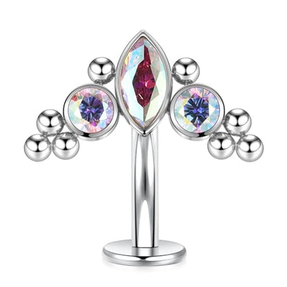 G23 Titanium Belly Jewelry 14G Flat Bottom Floating Belly Button Rings Curved Belly Barbell Navel Ring Belly Piercing 8/10/12/14mm Navel Rings Belly Piercings Jewelry for Women - color: Style6:Silver,AB CZ+Beads