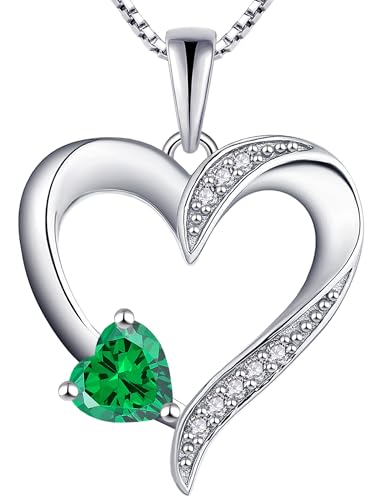 YL Heart Necklace 925 Sterling Silver Love Heart Pendant Birthstone Jewelry for Women - color: 05-emerald-May