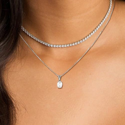 Layered Necklaces for Women, Dainty 14K Gold Plated Diamond Tennis Necklace, Simple Stackable Layered Gold Necklaces for Women Trendy Sparkly Cubic Zirconia Pendant Necklace Set Jewelry Gift - color: Silver - Tennis & Irregular Diamond