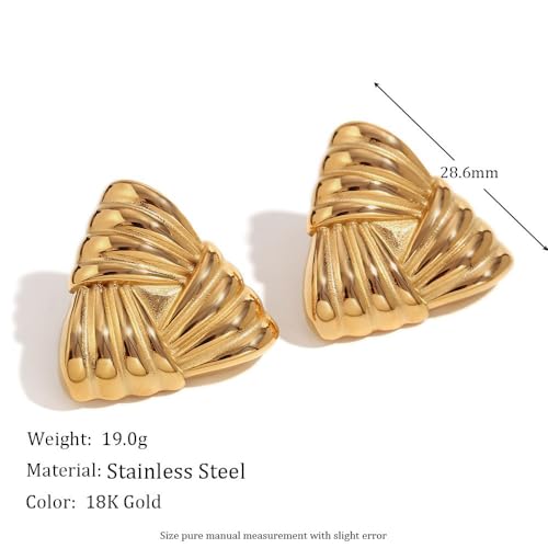 Geometric Ribbon Stud Earrings for Women, 14K Gold Plated Stainless Steel Hypoallergenic Chunky Statement Geometric Dangle Drop Earrings, Striped Stud Earrings - color: Gold