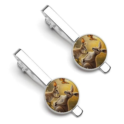 Tie Clip for Men, Tie Bar Cufflinks Set, Copper Necktie Clip And Shirt Cuff Links for Business Wedding Gift - color: Kangaroo Butterfly Garden