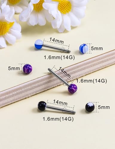 100pcs 14g Tongue Rings Nipple Rings for Women Men Surgical Stainless Steel Tongue/Nipple Piercing Jewelry Plastic Metal Tongue Ring 16MM Acrylic Straight Barbells Body Piercing Jewelry - color: A-100PCS Metal Tongue/Nipple Rings 14mm