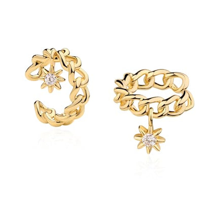 Bemoly Ear Cuff Earrings for Women 14K Gold Plated Cubic Zirconia Dangle Huggie Ear Cuffs Non Piercing | Clip On Cartilage - style: K-Star-Pair