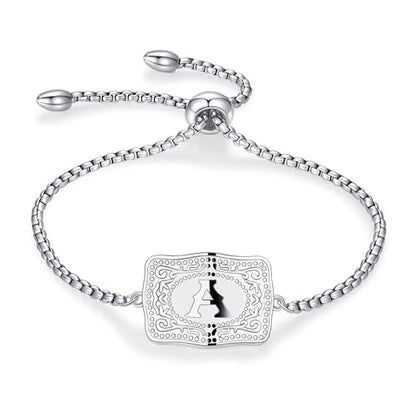 Belt Buckle Initial Bracelet for Women, 18K Gold/Silver Plated Belt Buckle Initial A-Z Bracelet, Unique Western Style Jewelry Gifts for Women Men - style: A.