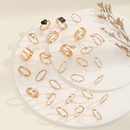 Gold Plated Knuckle Rings Set For Women,Vintage Stackable Joint Finger Midi Rings Dainty Simple Twist Hollow Rings Pack,Aesthetic Adjustable Y2K Punk Stacking Rings Jewelry Accessories - style: 27Pcs A-Gold