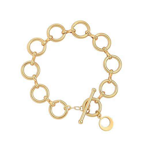 PEARLADA 18k Gold Plated Chain Layerd Bracelet Coin Charm Toggle Bracelet Trendy Cubic Zirconia Jewelry - color: Circle