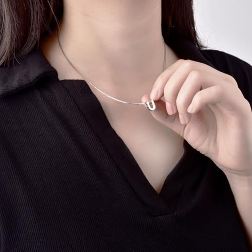 CANDYFANCY Initial Pendant 925 Sterling Silver Letters Personalized Alphabet Pendant Fit 1mm Box Chain - color: Alphabet U Pendant
