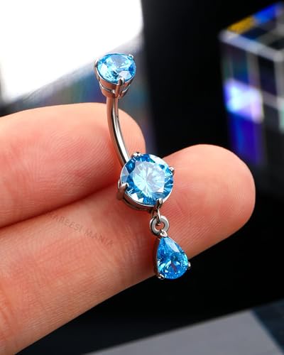 Belly Button Ring Dangle Belly Rings 316L Surgical Steel Belly Button Piercing Jewelry Teardrop Navel Ring for Women - color: Silver-BLCZ-10mm