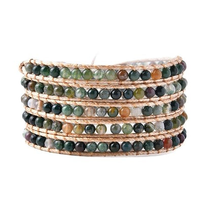 YGLINE Natural Stone Wrap Bracelet for Women Boho Bracelets Healing Crystal Beaded Bracelet Adjustable 3/5 Wraps Bracelet Handmade Birthday Gifts for Women - color: Agate(5 wraps)