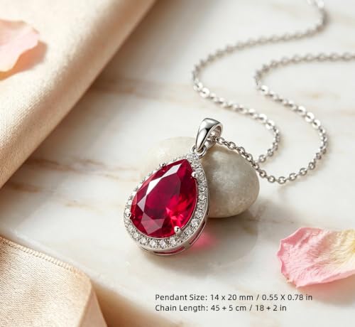 VONSSY Classic Oval Pendant Gemstone Necklace | Crystal Ruby Sapphire Waterdrop Birthstone Teardrop Emerald Necklace | 18K Platinum Gold Plated Chain | Jewelry Gift for Mother Wife Girlfriend - color: NL-Red-Platinunm