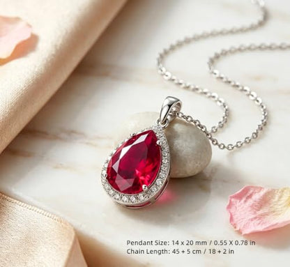 VONSSY Classic Oval Pendant Gemstone Necklace | Crystal Ruby Sapphire Waterdrop Birthstone Teardrop Emerald Necklace | 18K Platinum Gold Plated Chain | Jewelry Gift for Mother Wife Girlfriend - color: NL-Red-Platinunm