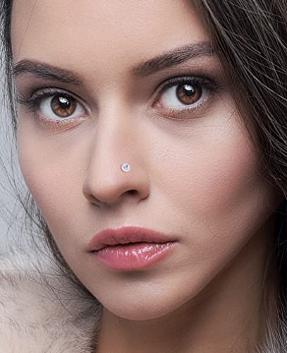 Akeoqi 12Pcs Nose Rings Stud L Shape Nose Rings Cubic Zirconia Butterfly Flower Eye Moon Crown Heart Lightning Shape Nose Studs Piercing Jewelry for Women Men Silver Gold Plated 20G - style: D:Crown&Ring
