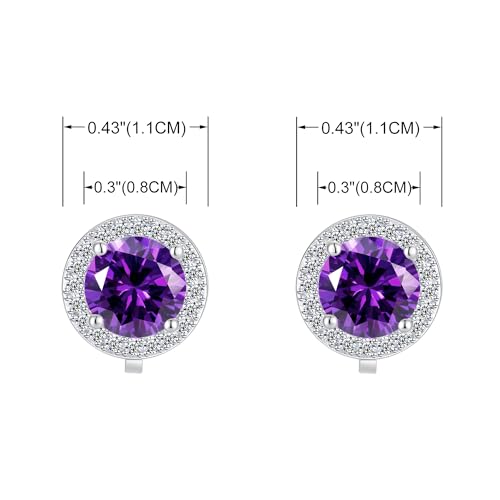 YOQUCOL 8MM Cubic Zirconia Crystal Clip On Stud Earrings Round Non Pierced Earrings for Women - color: Purple