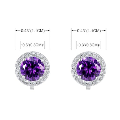 YOQUCOL 8MM Cubic Zirconia Crystal Clip On Stud Earrings Round Non Pierced Earrings for Women - color: Purple