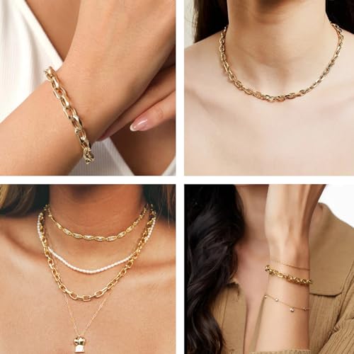 Jabogrii 16.4 Feet 18K Gold Brass Jewelry Chains Roll Oval Paperclip Chains | DIY Necklace Bracelet Chain with Lobster Clasps and Open Jump Rings for Jewelry Making - color: Cable Gold